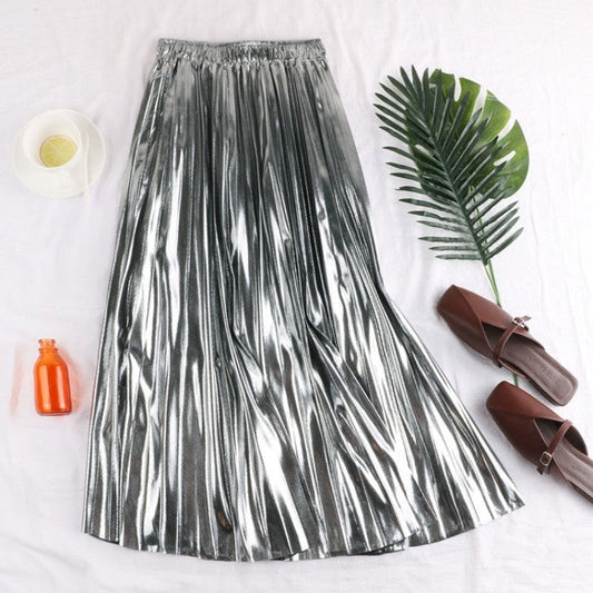 High Waist A-Line Pleated Midi Skirt