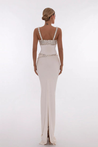 Alma Strappy Rhinestone Mermaid Maxi Dress