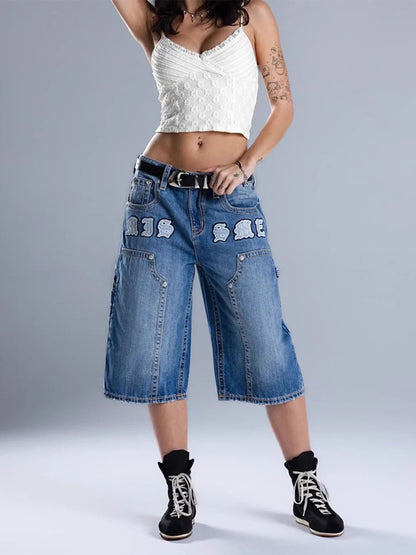 Nyla Embossed Patchwork Cargo Jeans