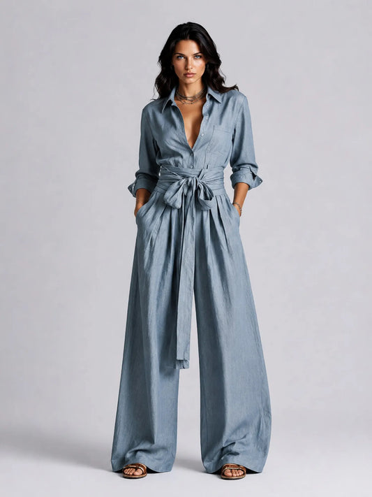 Allison Long-sleeve Lace-up Jumpsuit