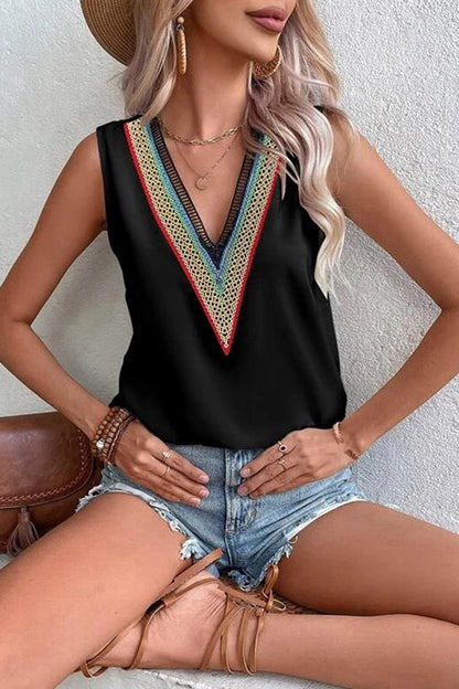 V-neck lace casual solid color shirt