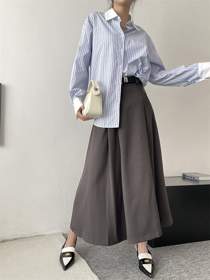 Irregular Clipping Pleated Split-Joint Striped Lapel Blouses