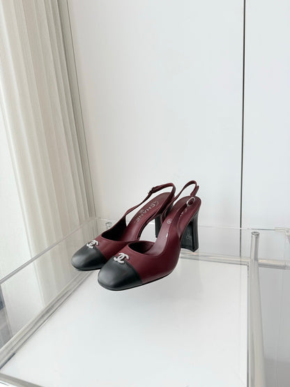 Chanel 26 High Heels Burgundy Black 90 in Lambskin 597386