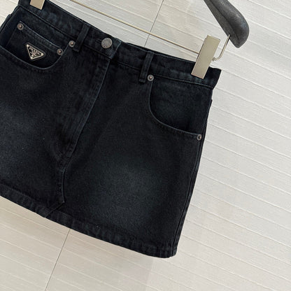 Prada 25 Denim Skirt Black Cotton