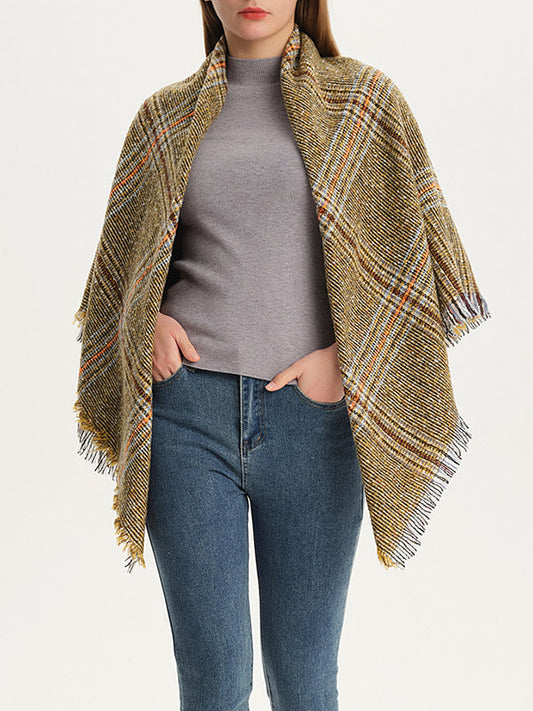 Triangle Fringed Keep Warm Plaid Shawl&Scarf
