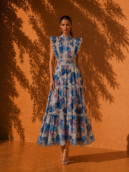 Harper Printed Maxi Dress with Lace Trim