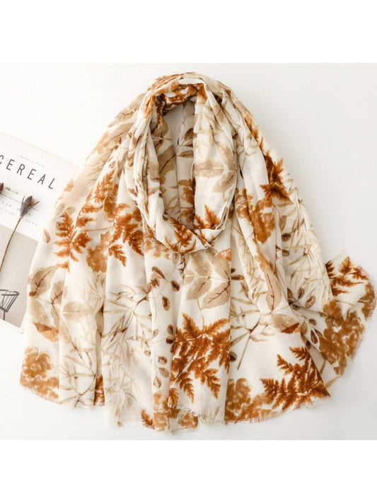 Scarvii - Leaf Print Long Thin Scarf - Versatile &amp; Stylish