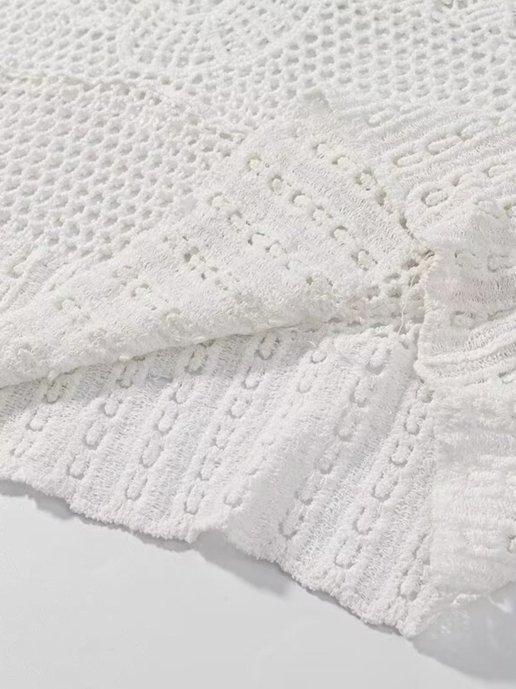Crosa - Hollow Knitted Round Neck Long-sleeved Top