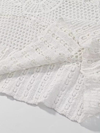 Crosa - Hollow Knitted Round Neck Long-sleeved Top