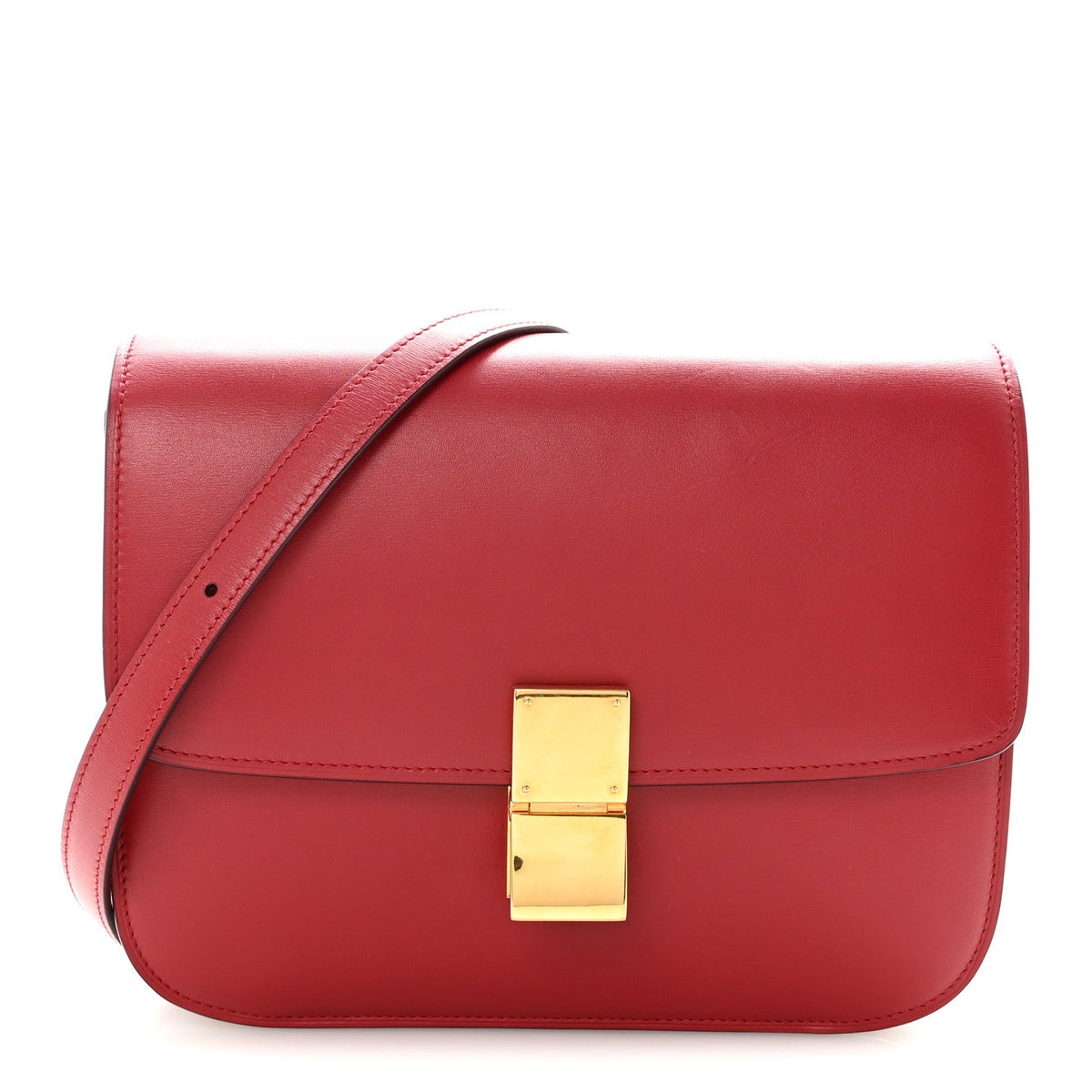 Box Calfskin Medium Classic Box Flap Bag Red