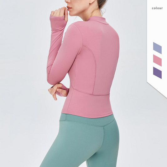 Nude Sports Coat Slim Yoga Suit Women'S Zipper Long Sleeve Fitness Top