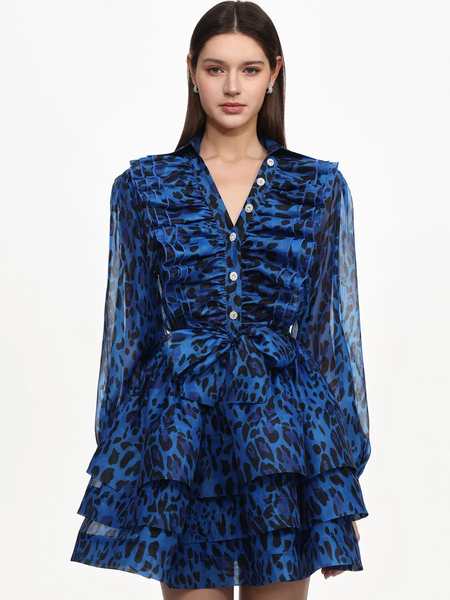 Halle Ruffle Leopard Print Woven Mini Dress
