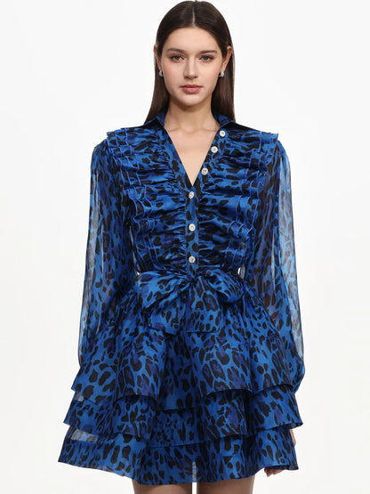 Halle Ruffle Leopard Print Woven Mini Dress