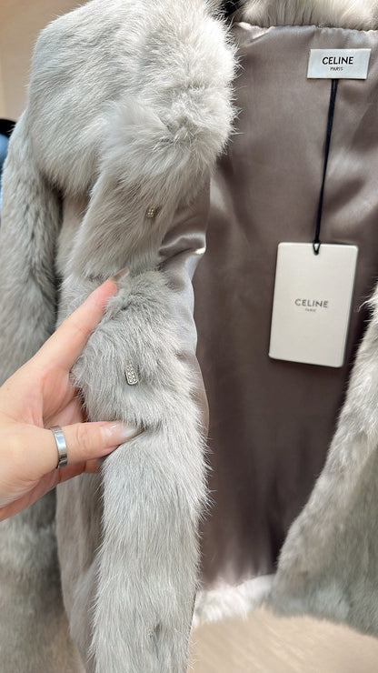 CELINE Rabbit Fur Coat Light Gray 333225