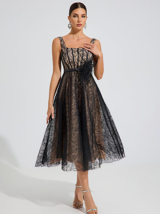 Addison Noir Enchant Lace Midi Dress