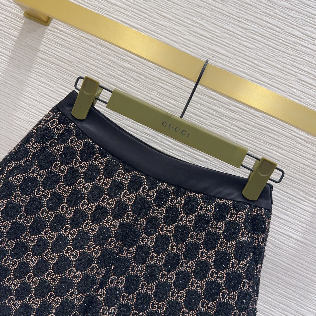 GG Embroidered Lamé Shorts Wool Tweed 346767