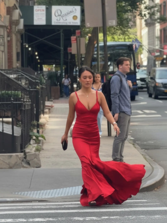 Amaya Satin Bodycon Maxi Dress In Red