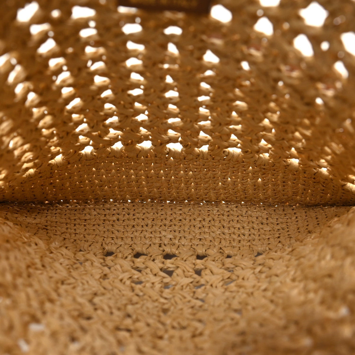 Raffia Crochet Drawstring Pouch Naturale Cognac