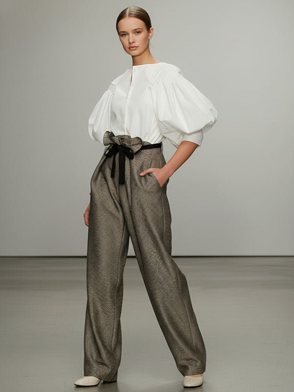 Puff Sleeves Buttoned Solid Color Blouses&shirts Tops