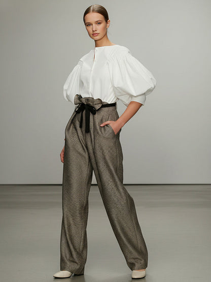 Puff Sleeves Buttoned Solid Color Blouses&shirts Tops