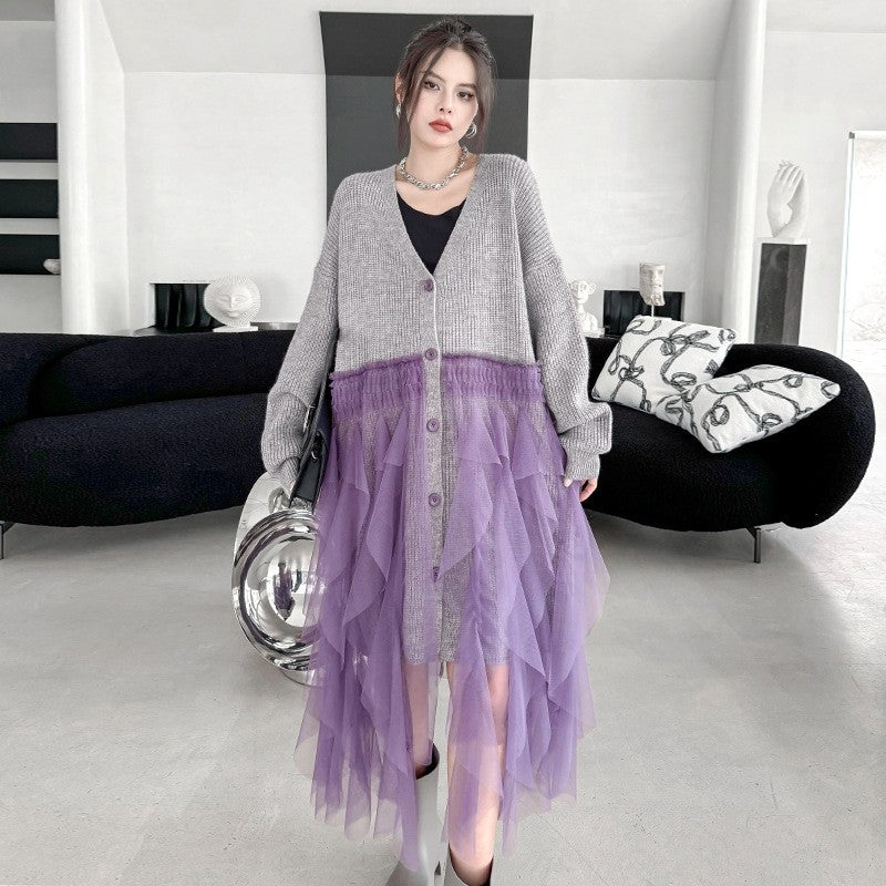 Knit Mesh Sweater Dress