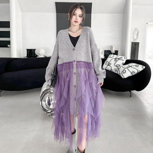Knit Mesh Sweater Dress