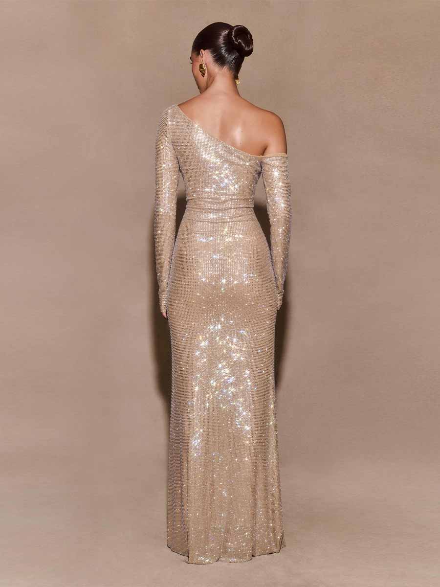 Elodie Diamante Long Sleeve Maxi Dress
