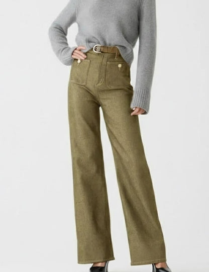 Simple Mid Waist Wide Leg Denim Pants