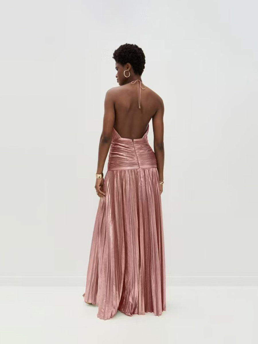 Noelia Metallic Slit Maxi Dress