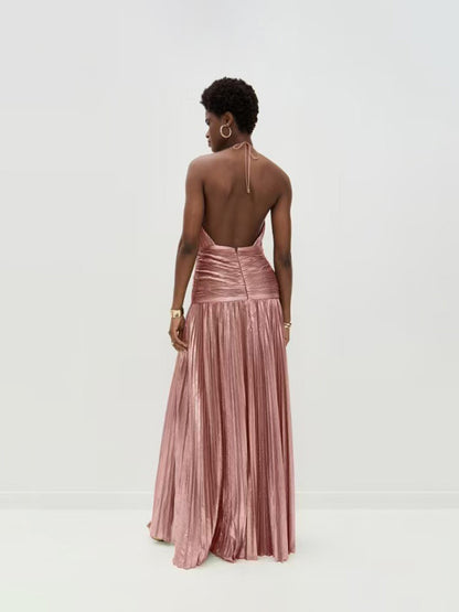 Noelia Metallic Slit Maxi Dress