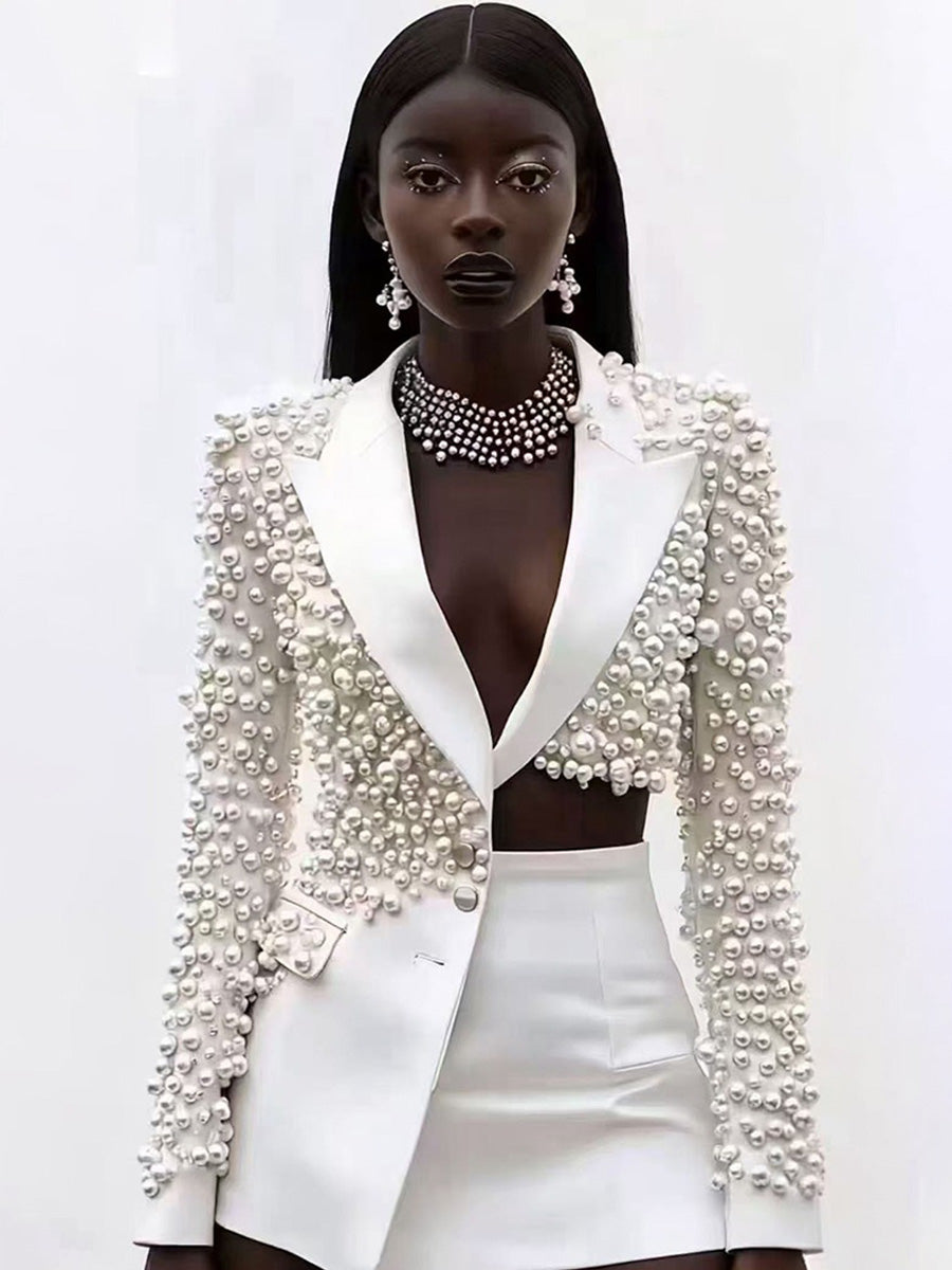 Paloma Beaded Irregular Suit Skirt Set