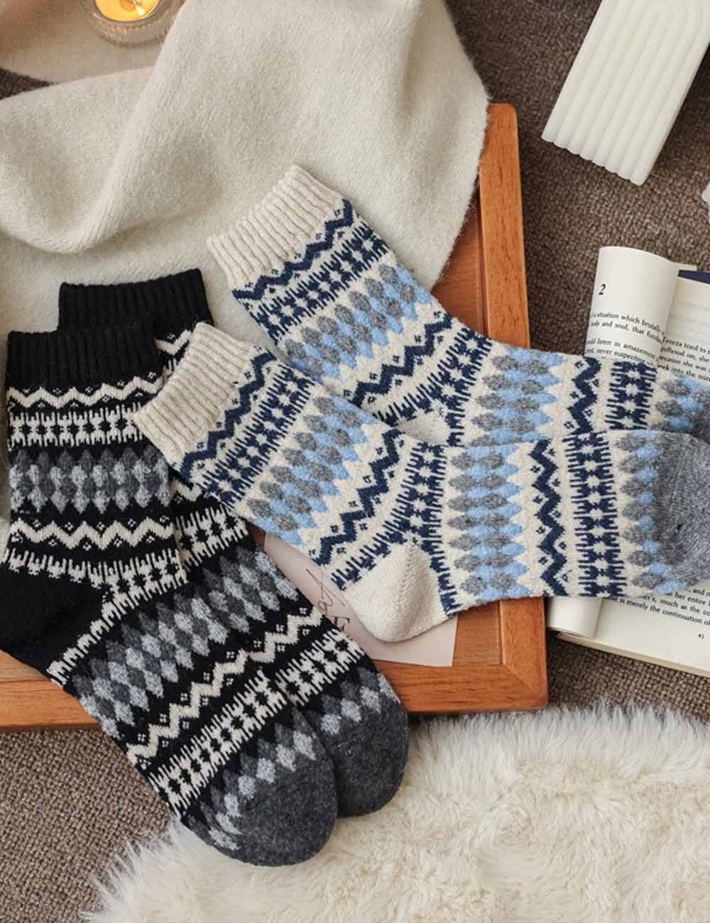 Retro Color Block Thicken Thermal Crew Socks