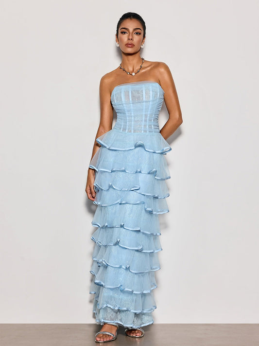 Hazel Strapless Ruffle Tiered Maxi Dress