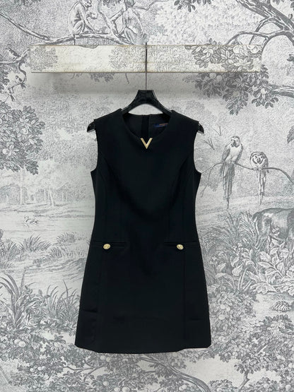 LV 25 Sleeveless Slim Fit Dress Black Poliester