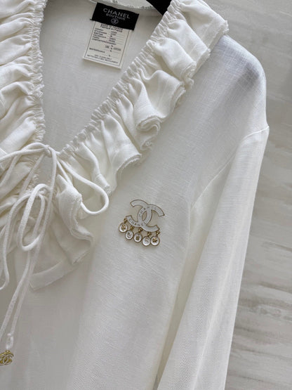CC Pleated Shirt White Cotton Linen 343303
