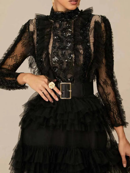 Annabel Lace Ruffled Maxi Dress