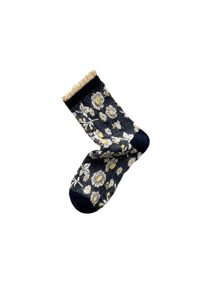 Rufia - Vintage Flower Mid-Calf Socks - Elegant &amp; Chic