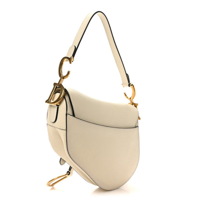 Grained Calfskin Saddle Bag White