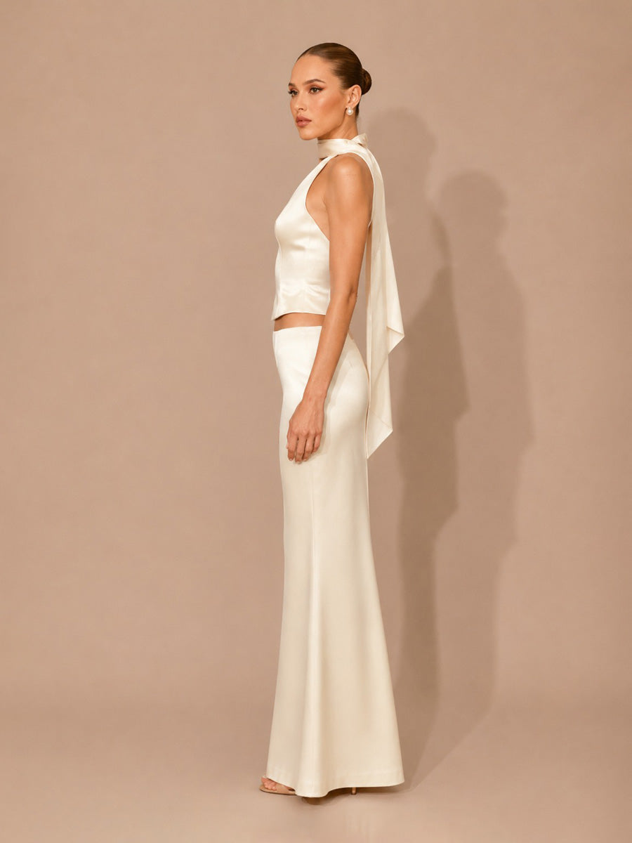 Kalista Satin Halter-Neck Open-Back Top + Maxi Skirt Set