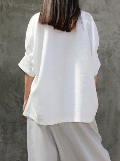 Simple Casual Loose Solid Color High-Neck Half Sleeves T-Shirt Top
