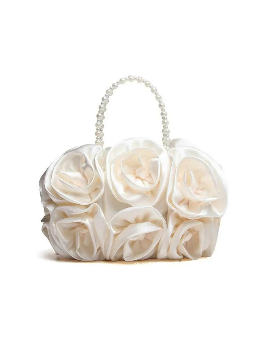 Felicia Satin Rosettes Pearl Handbag