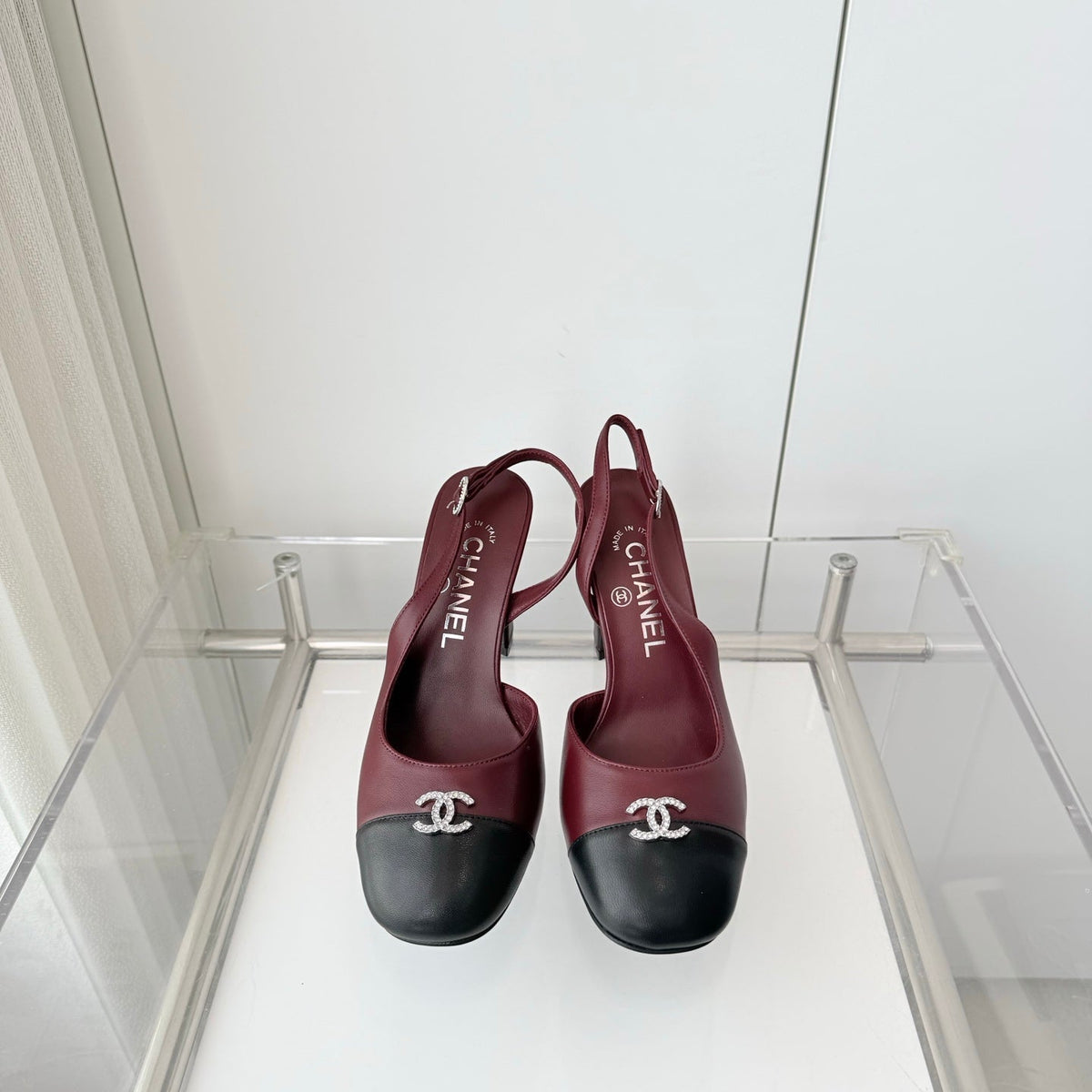 Chanel 26 High Heels Burgundy Black 90 in Lambskin 597386