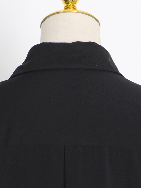 Puff Sleeves Contrast Color Blouses&Shirts Tops