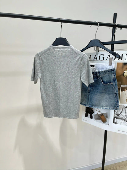 MIUMIU CREW NECK SHORT SLEEVE KNIT TOP 273085