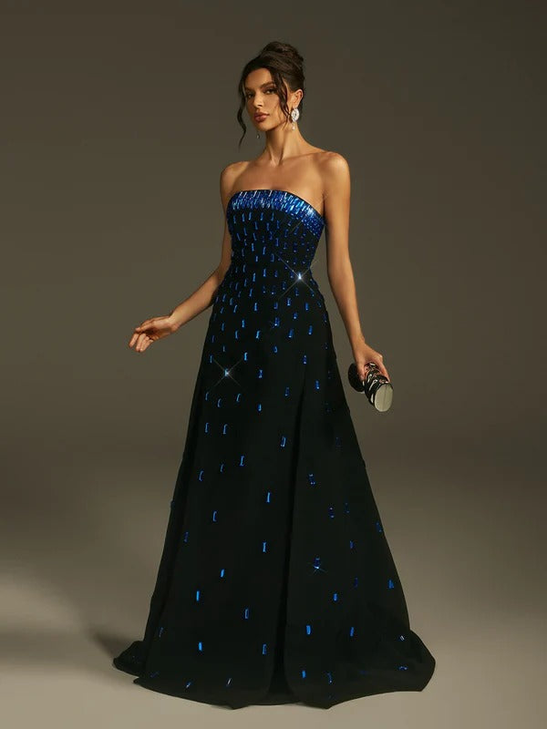 Leimomi Strapless Crystal Maxi Dress
