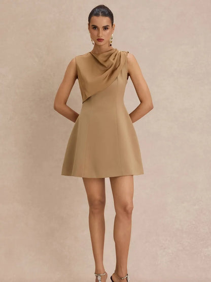 Chloe Satin Cowl-Neck Asymmetrical Mini Dress