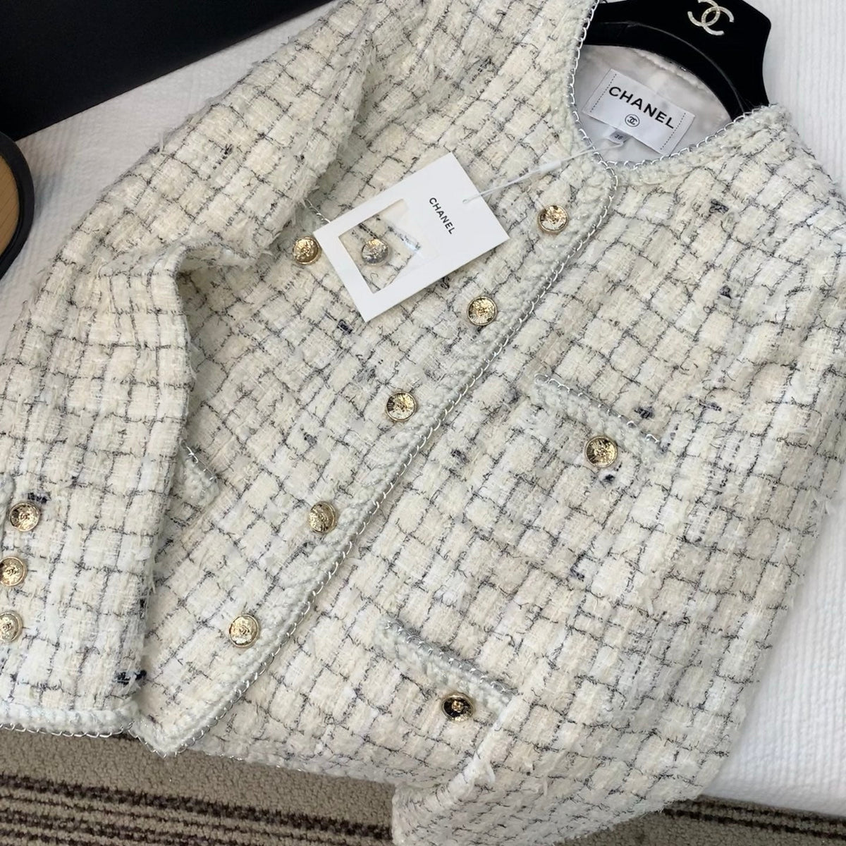 CC  Tweed Plaid White Jacket