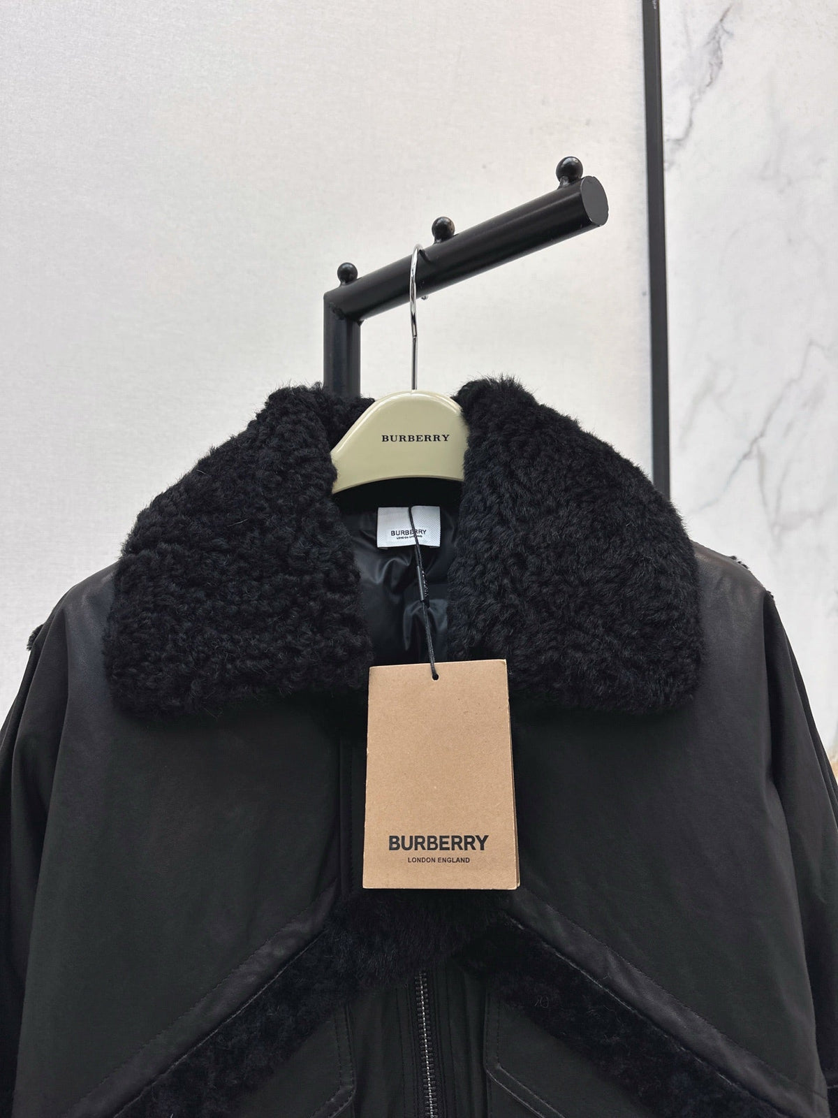 Burberry 25 Shearling-trimmed Bomber Jacket Black Fur Leather