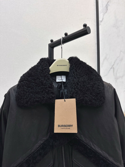Burberry 25 Shearling-trimmed Bomber Jacket Black Fur Leather