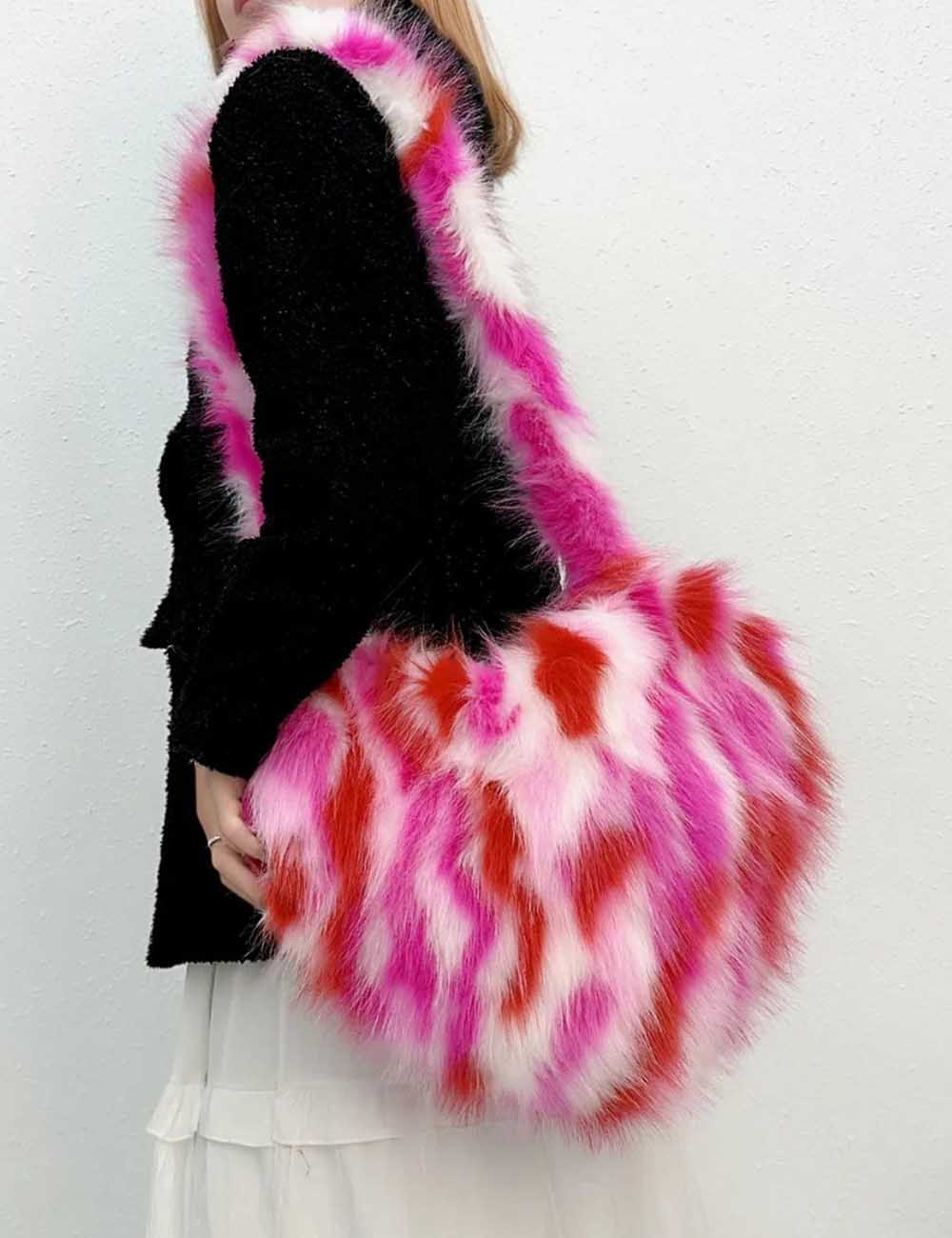 Heart Fluffy Faux Fox Fur Shoulder Bag